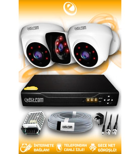 ELITCAM 3 Kameralı Kare 2 İç Kamera Set HDD'siz Full HD Gece Görüşlü Güvenlik Kamerası Sistemi