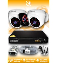 ELITCAM 3 Kameralı Kare 2 İç Kamera Set HDD'siz Full HD Gece Görüşlü Güvenlik Kamerası Sistemi