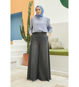 1153-Bol Paça Pantolon Etek Koyu Gri