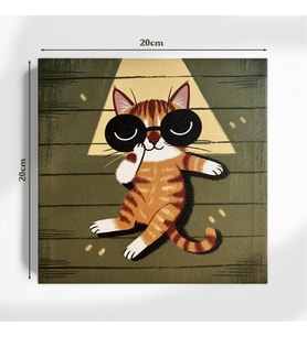 Gözlüklü Kedi 20x20 cm Illustrasyon Kanvas Tablo – Sevimli ve Hediyelik Dekor (Çok Renkli)