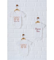 Pia Baby Premium %100 Pamuk İsme Özel Organik Baskılı Üçlü Set Çıtçıtlı Bebek Body Zıbın Modelleri 5021-18 (Ekru)