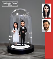 KİŞİYE ÖZEL EVLİ, SEVGİLİ, ÇİFT , GELİN DAMAT  TASARIMLI IŞIKLI KARİKATÜR FANUS BİBLO FN37