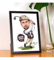Kişiye Özel Golf Sever Erkek Karikatürlü Resim Çerçevesi