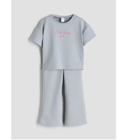 LCW Kids Gri Bisiklet Yaka Baskılı Kız Çocuk Tişört Ve Pantolon 2'li