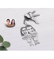 BK Gift Kişiye Özel Karakalem Aşçı Çift Karikatürlü Şeffaf Pleksi Anahtarlık-1 (Beyaz)