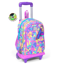 Coral High Kids Pembe Sarı Lavanta Kamuflaj Desenli Üç Bölmeli Çekçekli Okul Sırt Çantası 34001