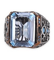 KAMBO El Yapımı 925 Ayar Gümüş Mavi Topaz Taşlı Erkek Yüzük - 13 gr