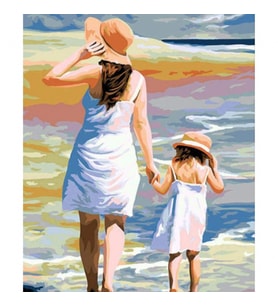 Anne Ve Kız Boyama Seti Kasnaklı 40 x 50 cm