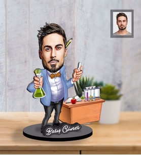 Kişiye Özel Öğretmen Karikatürlü İki Katmanlı Ahşap Biblo Bay-3-Eco