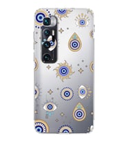 PrintiFy Xiaomi Mi 10 Pro ile Uyumlu Nazar Boncuğu 5 Baskılı Kamera Korumalı Şeffaf Silikon Kılıf