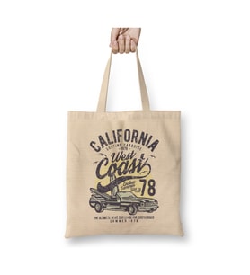 California West Coast Surfing Beyaz Bez Çanta Uzun Saplı Alışveriş Çantası Plaj Çantası
