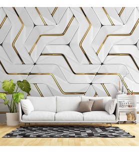 3 Boyutlu Altın Geometrik Duvar Kağıdı Baskı