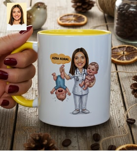 Kişiye Özel Karikatürlü Ebe Kupa Bardak Tıp Bayramı Hediyesi