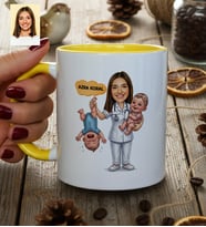 Kişiye Özel Karikatürlü Ebe Kupa Bardak Tıp Bayramı Hediyesi