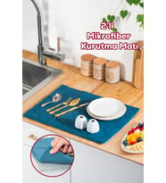 Porsima 3139-2 2li Mikrofiber Tezgah Üstü Kurutma Matı Kurulama Bezi Süper Emici Bulaşıklık Mavi Mavi