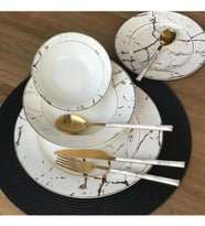 Yemek Takımı Beyaz Mermer Desen 24 Parça 6 Kişilik (Karışık)
