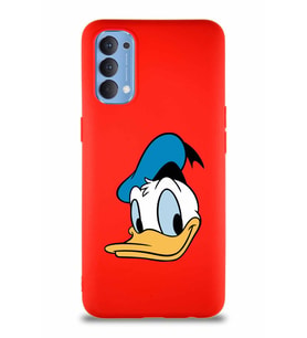 Oppo Reno 4 Soft Premier Kapak Donald Duck-B Tasarımlı Silikon Kılıf - Kırmızı (Şeffaf)