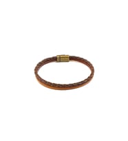 Contrast Brown Core – Kontrast Örgü Detaylı Erkek Deri Bileklik-1402