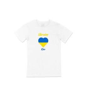 Kiev Ukrayna Bayraklı Kalpli Tişört (Beyaz)