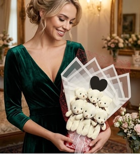 Premium Aynalı Beyaz Kırmızı Peluş Buket-ayni gun-teslim