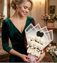 Premium Aynalı Beyaz Kırmızı Peluş Buket-ayni gun-teslim