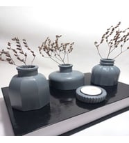 Modern Minimal Vazo Set 3'lü, Ev & Ofis Hediyelik, Dekoratif Obje, (Düz Gri)