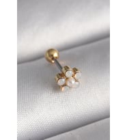 pilelistore 316L Çelik Gold Renk Zirkon Taşlı Çiçek Model Tragus Piercing - TJ-PR1282