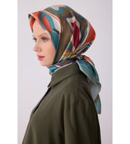 Soyut Desen İpek Twill Eşarp  - 2026 İlkbahar-Yaz (T)  4318 (Yeşil)