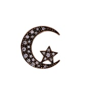 Aşina Gümüş - Ay Yıldız Yaka İğnesi Broş Swarovski Taşlı Elmas Montür Sevgiliye Hediye