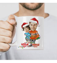 Kişiye Özel Yılbaşı Çiftleri Karikatürlü Hediye Bardak