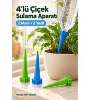 4'lü Çiçek Sulama Aparatı Pet Şişe Uyumlu Mavi Yeşil Set