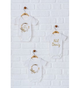 Pia Baby Premium %100 Pamuk İsme Özel Organik Baskılı Üçlü Set Çıtçıtlı Bebek Body Zıbın Modelleri 5087-18 (Ekru)