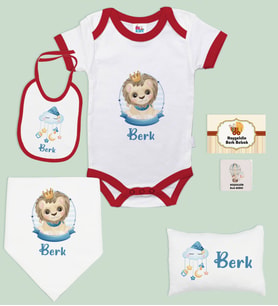 BK Kids Kişiye Özel İsimli 6 Parça Kırmızı Bebek Body Zıbın Battaniye ve Yastık Hediye Seti, Yeni Doğan Bebek Giyim Hediyesi-5