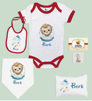 BK Kids Kişiye Özel İsimli 6 Parça Kırmızı Bebek Body Zıbın Battaniye ve Yastık Hediye Seti, Yeni Doğan Bebek Giyim Hediyesi-5