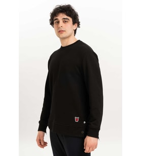 Erkek Bisiklet Yaka Fermuar Detaylı Sweatshirt (Siyah)