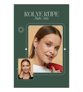 Kadın Maya Model Taşlı Gümüş Pırlanta Su Yolu Kolye Küpe Abiye Düğün Nişan Kına Söz Gelin Takı Seti