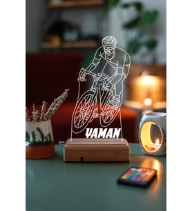Kişiye Özel 3D Bisiklet Sporcu Led Masaüstü ve Gece Lambası