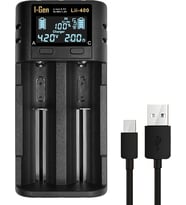 Batteries Lii-400 Akıllı Li-ion Pil Şarj Cihazı, Type-C Girişli, LCD Ekranlı, 2 Slot Şarj, Li-ion & Ni-MH Uyumlu (18650/21700 / AA/AAA)