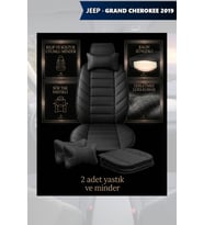 jeep grand cherokee 2019 Koltuk ve Kılıf uyumlu Yastık Minder Lüks Siyah 2 Minder 2 Yastık