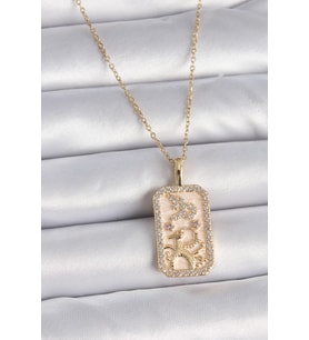 316L Çelik Gold Renk Zincir Oğlak Burcu Zirkon Taşlı Kadın Kolye (Karışık)