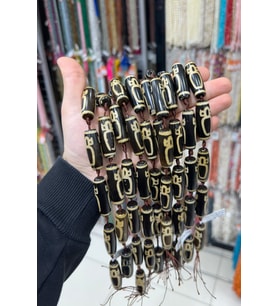 Tibet Akik Taşı Silindir Kesim Sarı Siyah 13x40mm Doğal Taş Dizi