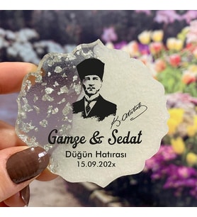 Epoksi Magnet Hediyelik - ETİKET DEĞİLDİR!! - Atatürk Tasarım - Düğün, Nişan, Nikah, Kına, Söz Hatırası (Gümüş)