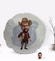BK Gift Kişiye Özel Kovboy Karikatürlü Yuvarlak Dekoratif Kırlent Yastık-1