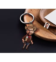 BK Gift Kişiye Özel Kovboy Karikatürlü Ahşap Anahtarlık-2 Sevgiliye Hediye, Arkadaşa Hediye, Doğum Günü Hediyesi