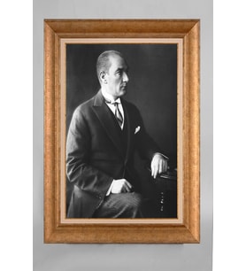 Altın Varaklı Çerçeveli Paspartulu Atatürk Tablo a550 (Gold)