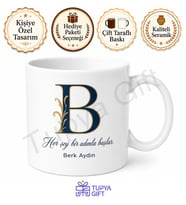 B Harfi Baskılı Kişiye Özel Kupa Bardak Harf Hediye Mug