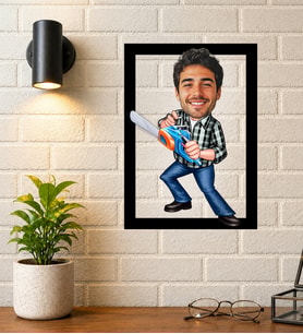 Kişiye Özel Motorlu Testere Karikatürlü Çerçeveli Tablo – Fotoğraftan Ormancı Portresi