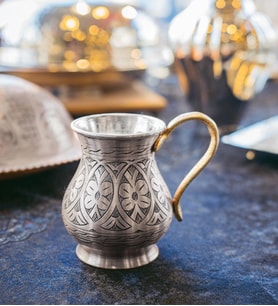 BAKIR AYRAN BARDAĞI İŞLEMELİ MODEL GÜMÜŞ RENK (KALAYLI)