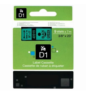 PUUN®Dymo D1 40919 S0720740 9 mm x 7 mt Muadil Yeşil Etikete Siyah Yazı Şerit Etiket Kaseti (Çok Renkli)