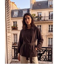 LCW STUDIO Kahverengi Kuşaklı Oversize Kadın Gabardin Ceket